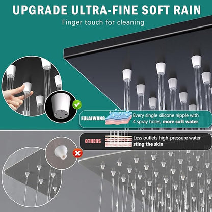 ENGA Shower Faucet Set, Dual Head Shower System 10" & 6" Square Rain Shower Heads with 2 in 1 Handheld Spray, 3 Way Water Diverter, Matte Black