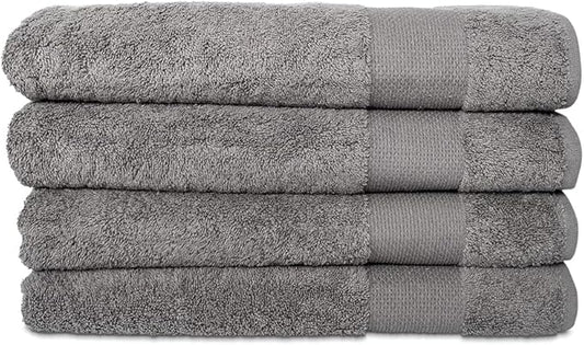 Hencely Premium Bath Towel Set of 4-28x58 Inches - High Absorbency, Quick Drying - 100% Soft Turkish Cotton Towels - Ideal for Home, Bathroom, Hotel, Spa, and Gym - Gray