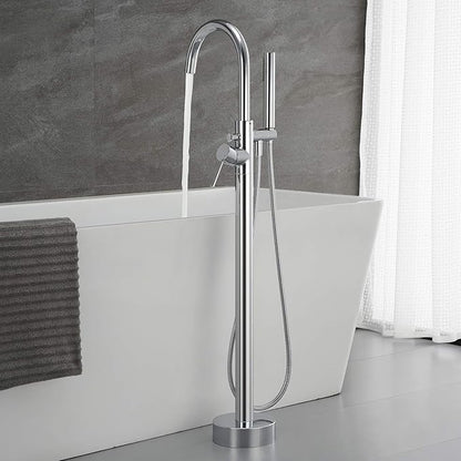 Freestanding Tub Filler Bathtub Faucet Chrome Single Handle Floor Mounted Faucets with Handheld Shower