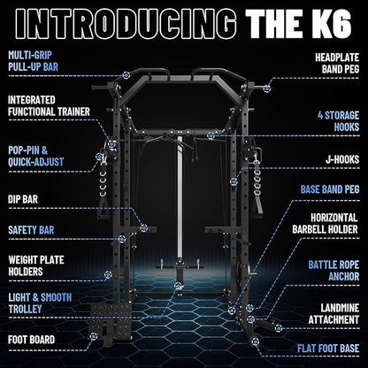 Mikolo Power Cage, Power Rack with Cable Crossover System, 1500LBS Squat Rack with LAT Pull Down System, Workout Cage with Pulley System for Fitness Home Gym
