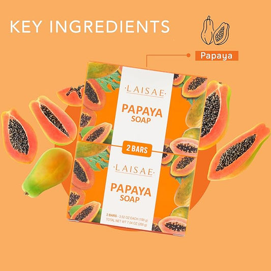 Papaya Exfoliating Soap, Hydrating Face Moisturizer with Niacinamide, Shea Butter and Aloe Vera, Even Skin Tone Body Cleansing Bar - Sensitive Skin Soap, Vegan, 3.52 oz (2 Bars)