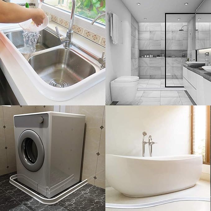 98Inch Collapsible Shower Threshold Water Dam 2" High Shower Barrier Water Stopper 2" Tall Shower Water Guard To Keep Water In Shower Dry And Wet Separation Bathroom Wheelchair Accessible