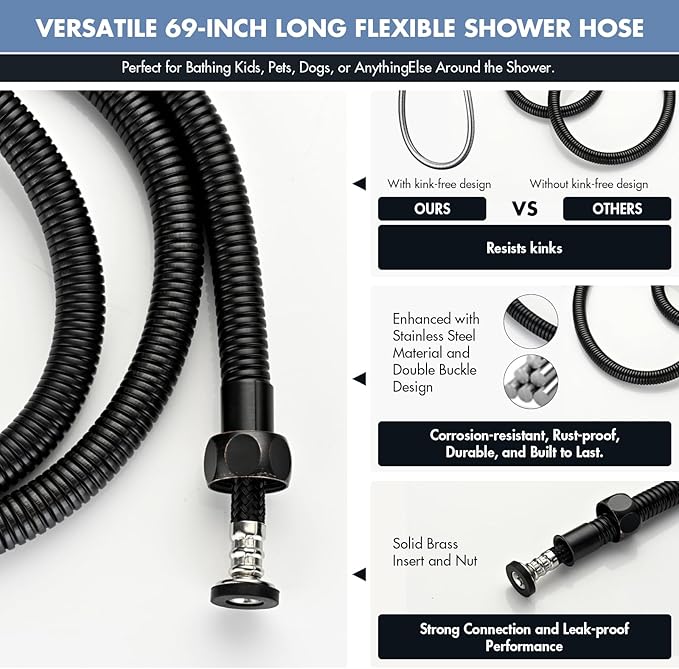 Adjustable Shower Slide Bar with 5-Function Handheld Shower Head, Stainless Steel Drill-free Mounted Slide Bar Combo with Extra Hose (Oil Rubbed Bronze)