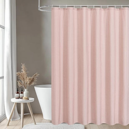 2-in-1 Waterproof Fabric Shower Curtain or Liner,Linen Textured,Breathable TPU & Washable Bathroom Shower Curtain Set with 12 Plastic Hooks,Modern,72"x72" Blush