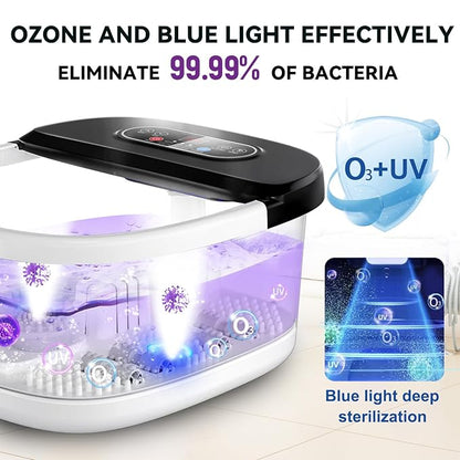 Foot Spa Bath Massager with Heat - Ozone and Blue Light Foot Soaking Tub, Epsom Salt, Adjustable Temperature, Bubble and 8 Rollers, Birthday Gift for Mom Dad
