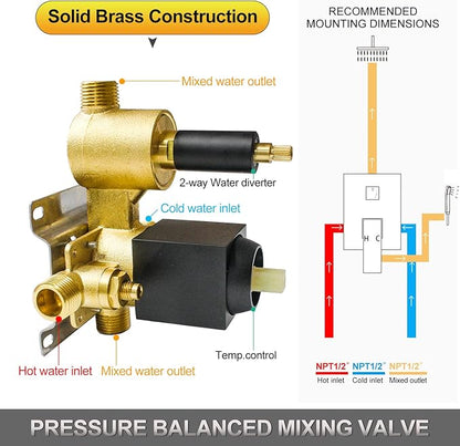 Ceiling Mount Rain Shower System, Shower Faucet Set with 16 Inch High Pressure Overhead Rain Shower Head and Handheld Sprayer, Dual Way Pressure Balance Shower Valve, Brushed Gold