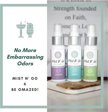 Mist N' Go by Omaze Travel Toilet Odor Eliminator - Toilet Spray for Bathroom Air Freshener - Clean Mix, Regular Size (2oz x2)