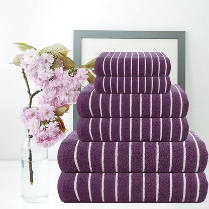 CASA COPENHAGEN Ecstatic 6 Pieces Towel Set- Dark Purple, 600 GSM 2 Bath Towel 2 Hand Towel 2 Washcloth, Designed in Denmark Made of Soft Egyptian Cotton for Bathroom, Kitchen & Shower