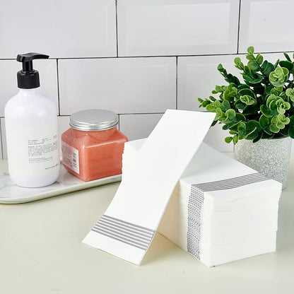 LITOPAK 300 Pack Disposable Guest Towels, Disposable Hand Towels for Bathroom, Paper Dinner Napkins for the Kitchen, Soft, Party Napkins, and Wedding Napkins(Silver)