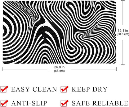 Bath Tub and Shower Mats, Non Slip Bathmat with Drain Holes and Suction Cups for Bathroom Floor, 15.1 x 26.8 Inch (Black and White Abstract Art Lines Pattern)