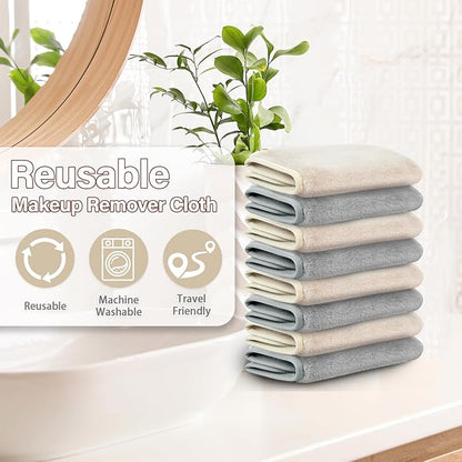 Nugilla Makeup Remover Cloths, 8 Packs Makeup Remover Towels Reusable Face Wash Cloth, Soft Microfiber Face Cloth for Women(Cool Gal)