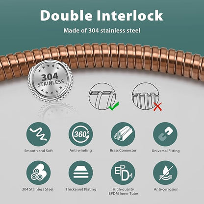 Shower Hose Replacement For Cleaning 304 Stainless Steel Shower Head Hoses 59 Inches High Pressure Bidet Hose Flexible Rose Gold Extension Showerhead Hoses Extra Long (Rose Gold, 48 In)