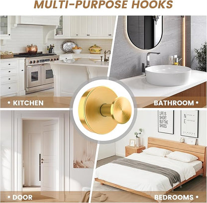 BKV Suction Cup Hooks for Glass Window,Removable Shower Hooks for Inside Shower,Metal Towel Hooks for Bathrooms,6 Pack(Gold)