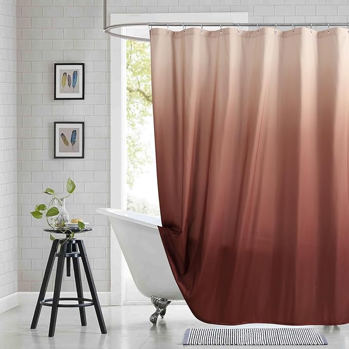 Stall Fabric Shower Curtain, Burgundy Ombre Narrow Cloth Shower Curtains for Bathroom, Modern Bathroom Small Curtains, 54" W x 72" H