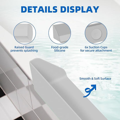 Splash Guard for Bathtub, 3.8" x 3.6" Silicone Bath Tub Splash Guard with 6 Suction Cups, Bathtub SplashGuard Play Shelf Area for Kids with 3°Drainage Slope for Faster Drying - 2 Packs Grey
