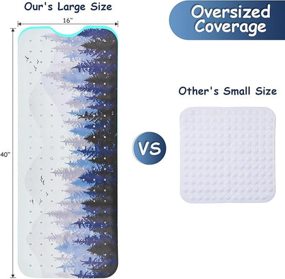 Bathtub Mat Non Slip, Forest Extra Long Bath tub Mat Shower Floor Mat with Suction Cups and Drain Holes for Adults Kids Elderly 40 X 16 Inch