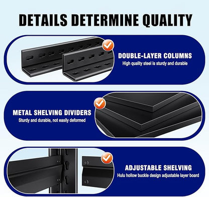 71"H-35"W Garage Shelving, 5-Tier heavy duty storage shelves, Adjustable Metal Shelving Unit, Utility Garage Organizer Shelf for Basement, Pantry, Warehouse, 15.7"D x 35.4"W x 71.2"H, Black
