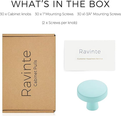 Ravinte 30 Pack Drawer Pulls 1-1/4 Inch Kitchen Cabinet Knobs Solid Round Dresser Drawer Knobs Green Dresser Knobs Drawer Knobs Simple Cabinet Hardware for Cupboard Drawer Pulls
