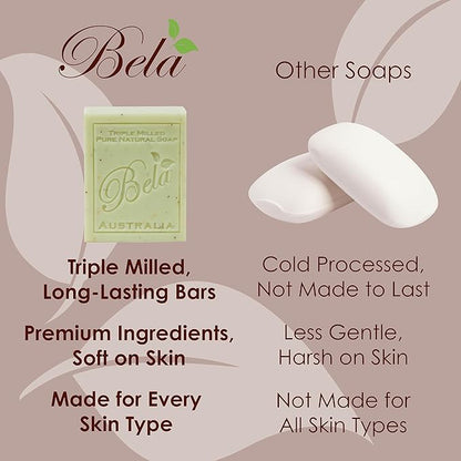BELA Sea Salt and Goats Milk Soap 3.3 OZ, Pack of 6, Long Lasting French Triple Milled Bar Soap with Organic Shea Butter, Sea Salt Minerals and Nourishing Goat Milk, Made in Australia