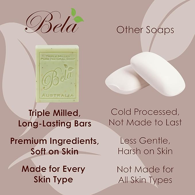 BELA Ocean Soap 3.3 OZ, Pack of 12, Long Lasting French Triple Milled Bar Soap with Organic Shea Butter, Hand Face, and Body Wash Bar, Made in Australia