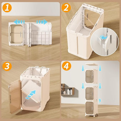 KHNR 3-Tiers Slim Bathroom Storage Cabinet, Foldable Storage Cabinets,Narrow Bathroom Storage,Movable Bathroom Storage Organizer for Small Spaces,Bathroom,Kitchen,Laundry,Cream White
