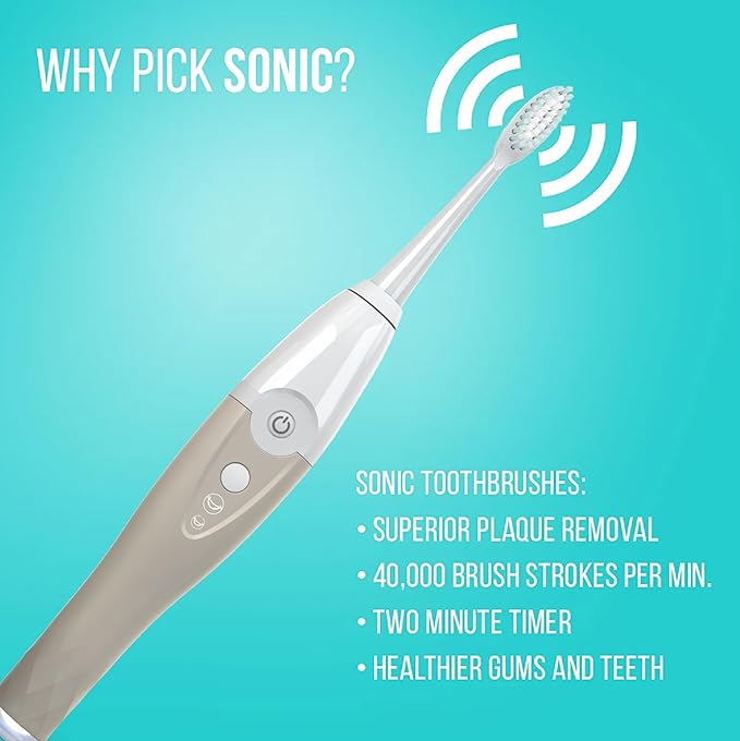 TAO Clean UV Sanitizing Sonic Toothbrush and Cleaning Station, Electric Toothbrush, Dual Speed Setting, Sandstone