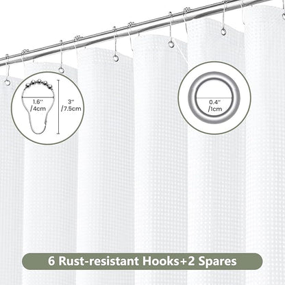 Inhousolu Fabric Shower Curtain Waffle Weave, 230 GSM Heavy Duty, Weighted Hem, 8 Metal Hooks, Water Repellent, Machine Washable, Hotel Spa Luxury Bath Curtain Set, 36 x 72 Inch, White