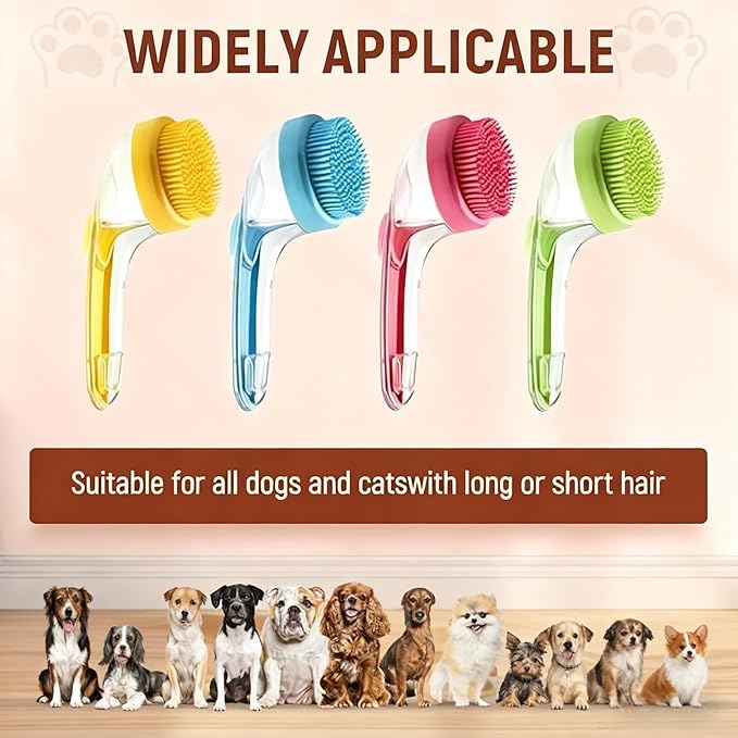 Pet Bath Brush 2 in 1 Dog Shampoo Brush with Built-in Shampoo Dispenser for Long Short Haired Dogs Cats Bubble Maker for Bathing Grooming (Red)