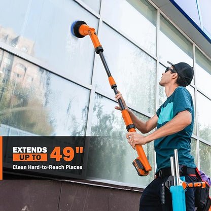 20V Electric Scrubber for Cleaning Floors, Walls - 2 Replaceable Battery Design for Outdoor Garden and Patio Cleaning Stubborn Stains, Telescopic Handle,8 Replaceable Brush Heads
