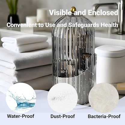 Birdcage-Style Concealed Toothbrush Holder Sliding Lid Bathroom Counter Organizer Tooth Brush Holder for Bathroom 360 Rotating Waterproof Dustproof Makeup Brushes Storage for Vanity (Black)