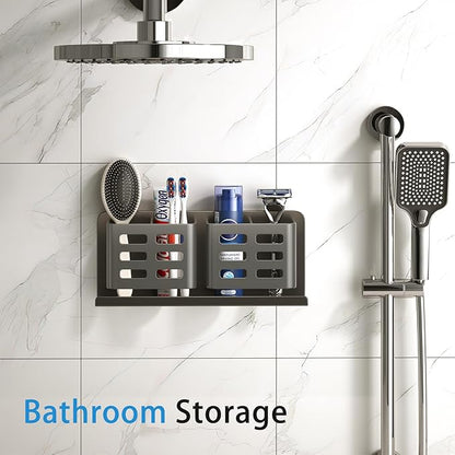 Aluminum Toothbrush Holder Self-Adhesive Hanging Bracket Shower Toothbrush Razor Holder Suitable for Toothbrush, Toothpaste, Razor and Comb etc Bathroom Storage