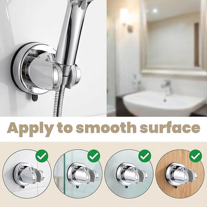 Shower Head Holder, No Drill Wall Mount Handheld Shower Wand Hose Holders Universal 360° Adjustable Removable Showers Head Holder Suction for Bathroom, Chrome Finish