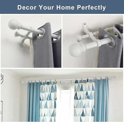 Double Curtain Rod 84 to 120 inch, Adjustable 1 inch Double Drapery Rod Rods for Windows and Doors with Ball Round Finials and Premium Aluminum Brackets Set(84-120",Matte White)