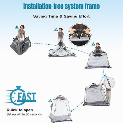 Camping Shower Tent Deluxe Changing Room Easy Set Up Privacy Shelter,Large Toilet Tent with Floor Drain Design for Beach, Camping,Hiking with Stakes and Ropes for Stability