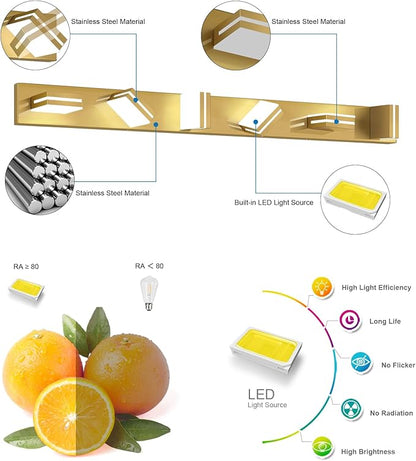 SineRise LED Modern Bathroom Vanity Light Fixtures (6-Light, 48-Inch), Brass Modern Acrylic Bathroom Wall Lighting Fixtures Over Mirror (Cool White 6000K)