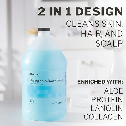 McKesson Body Wash and Shampoo - 1  Gallon Bulk Refill Full Body Wash with Aloe, Summer Rain Scent - Sensitive Skin & Hair 2‑in‑1