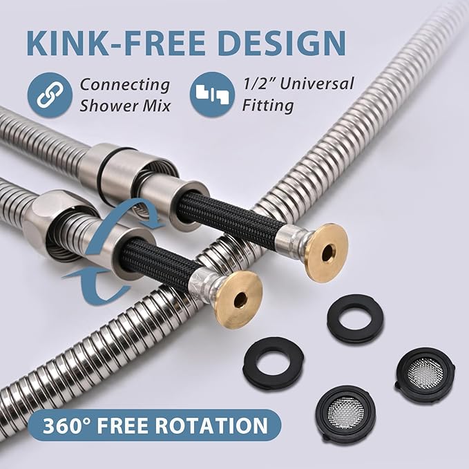 Shower Hose Extra Long 304 Stainless Steel Handheld Showerhead Hoses,Anti Winding Interface,With Brass Insert And Nut-durable ＆ Flexible Rv Shower Hose Replacement (Brushed Nickel, 23 Inches)