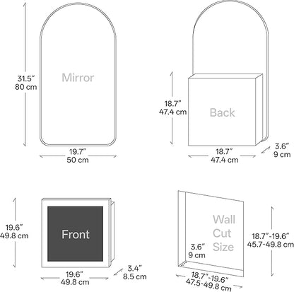 LED Arched Bathroom Medicine Cabinet with Mirror, No Assembly Needed, Recessed or Surface Mount Wall Storage Cabinet, Mirror Cabinet with Tissue Slot (Gold-LED, 31.5" L x 19.7")