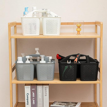 UUJOLY Plastic Portable Shower Caddy Basket Bucket, Cleaning Shower Basket with Handle Compartments Storage Basket Organizer for Bathroom Kitchen College Dorm Sink, White