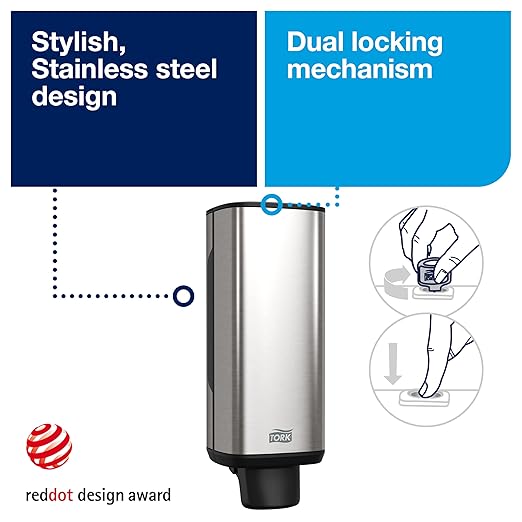 Tork Foam Skincare Manual Dispenser for Foam Soap and Hand Sanitizer 466000 - Economical, S4 Dispenser System, Color Stainless Steel (Pack of 1)