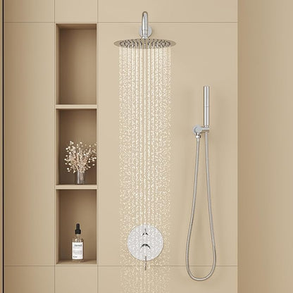 BESy Shower System with 10 Inch Round Rain Shower Head and Handheld Wall Mounted, High Pressure Rainfall Shower Faucet Fixture Combo Set with 2 in 1 Handheld Showerhead for Bathroom, Polished Chrome