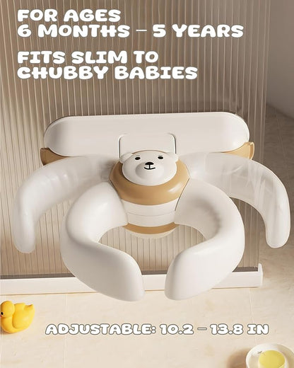 Adjustable Baby Bath Stand with Strong Suction Cups – Foldable Shower Support Seat for Babies 6 Months & Up, No-Drill ABS Plastic with Drain Holes, Safe & Stable Toddler Bath Helper (Bear)