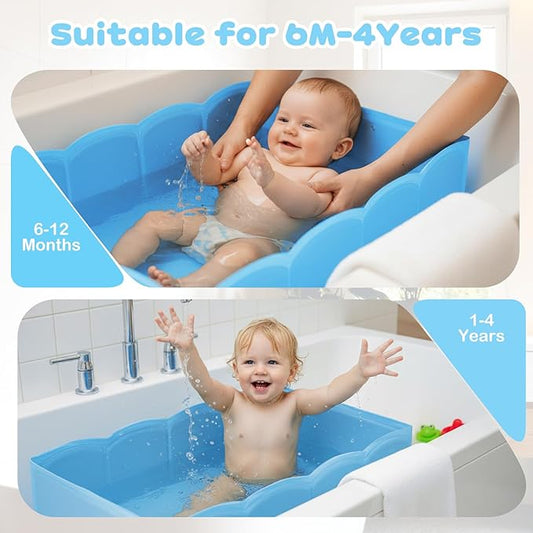 Collapsible Baby Bathtub for Shower,Reinforced Structure Infant Foldable Bath Tub with Non-Slip Base,Portable Space-Saving Kids Bath Tub for 6M to 4Years,Suitable for Outdoor, Travel Use(Blue)