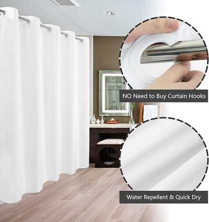 River Dream No Hook Long Shower Curtain or Liner Soft Microfiber - 75" Length Fabric Shower Curtain Liner Set, Machine Washable & Water Repellent, White, 71x77
