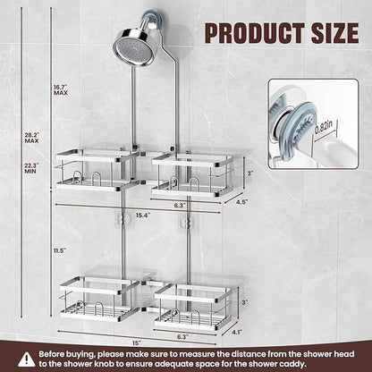 REINHARDT Adjustable Shower Caddy Hanging Rustproof Shower Caddy for Handheld Showerheads, Shower Organizer with Hooks Soap Holder, Anti-Swing Shower Rack Bathroom Accessories, Silver