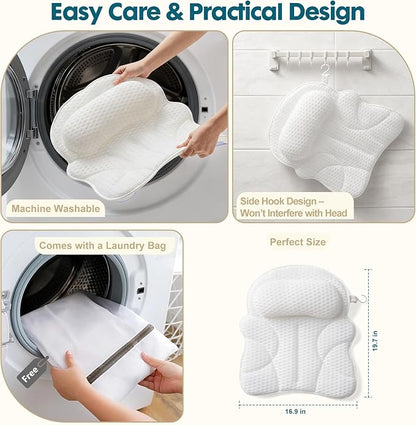 Bath Pillows for Tub with Gift Box & Laundry Bag – 4D Air Mesh Bathtub Pillow with Extended Wings, Shoulder Coverage, Spine-Line Support & 6 Non-Slip Suction Cups – Relaxing Gift for Women & Mom