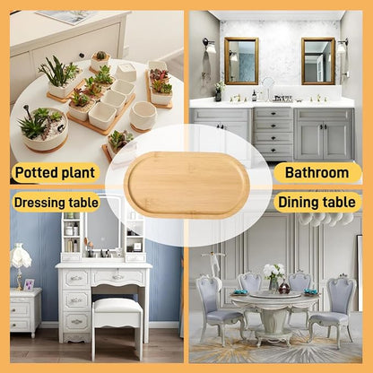 3PCS Bamboo Bathroom Trays - Suitable for The Bathroom,Kitchen,Breakfast Tray and Decorative Tray (6.88 * 3.46 in/7.68 * 3.74 in/8.46 * 4.53 in)