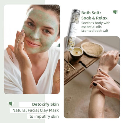 Natural Amor Christmas Spa Gifts for Women and Men,6 pcs Self Care Box Including Candle, Bath Salt, Socks, Thank You Gift