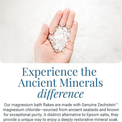 Ancient Minerals Magnesium Bath Flakes – Pure Zechstein Magnesium Chloride for Soaking and Whole-Body Replenishment, 8 lb Bag