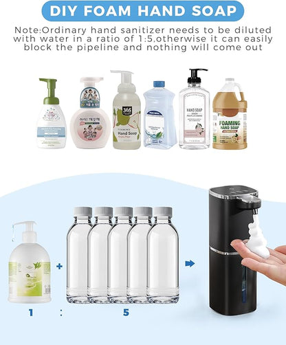 2 Pack Automatic Foaming Soap Dispenser, 12.8oz Rechargeable, Adjustable Foam Levels, IPX5 Waterproof, Touchless & Wall/Tabletop Use for Kitchen Bathroom, Black
